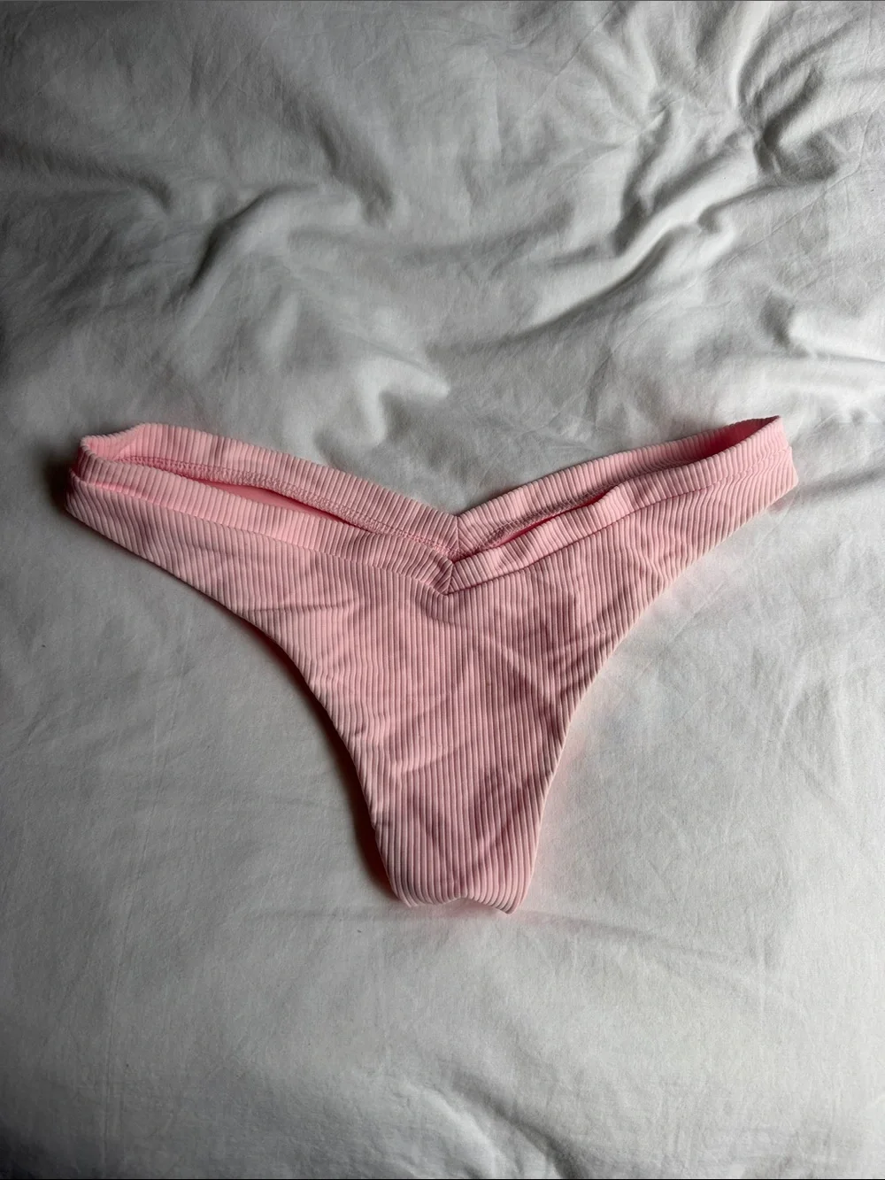 NEW Frankie's Bikinis Pink Ribbed V-Waist Bikini Bottom